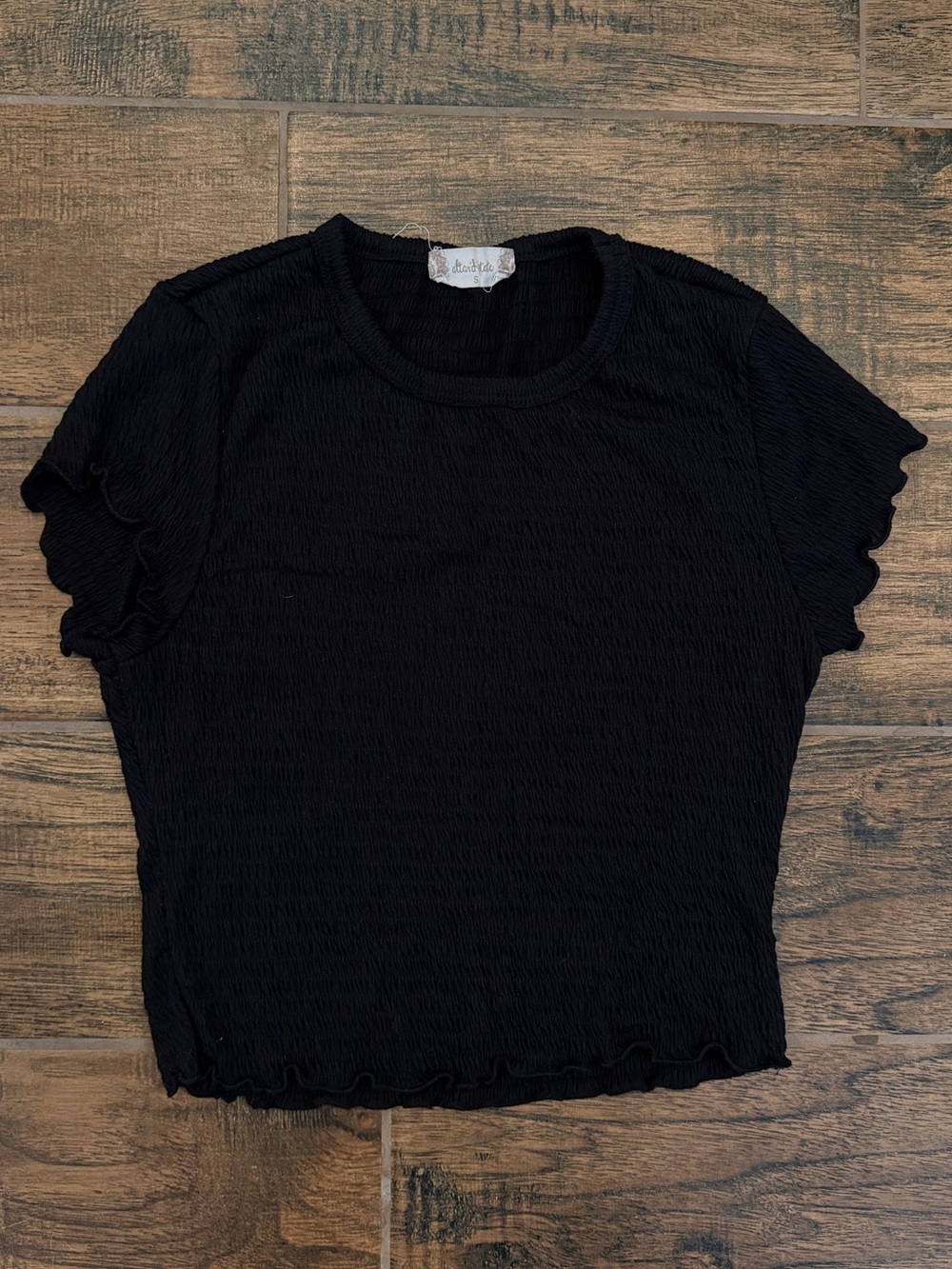 Altar’d State Black Ribbed Short Sleeve Crop Top